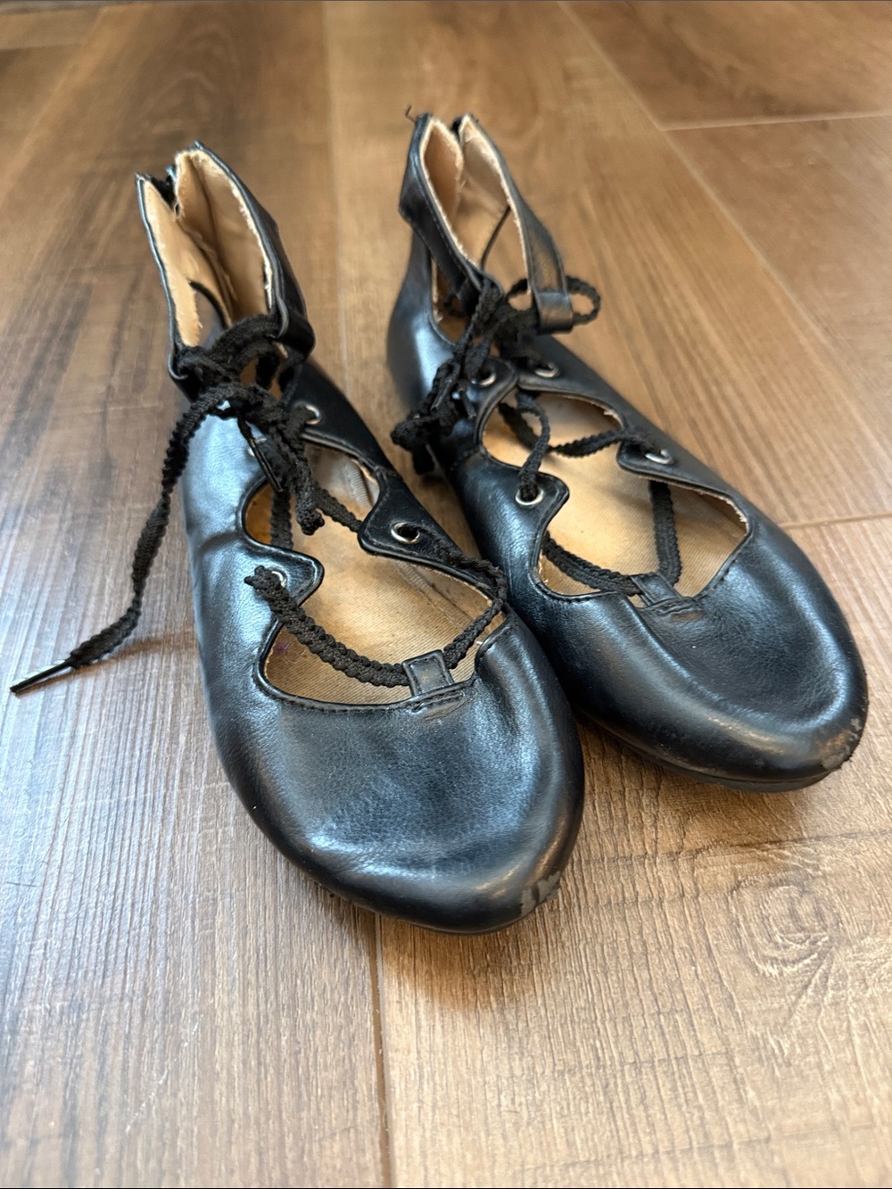 Old Navy Black Lace-Up Ballet Flats with Cutouts